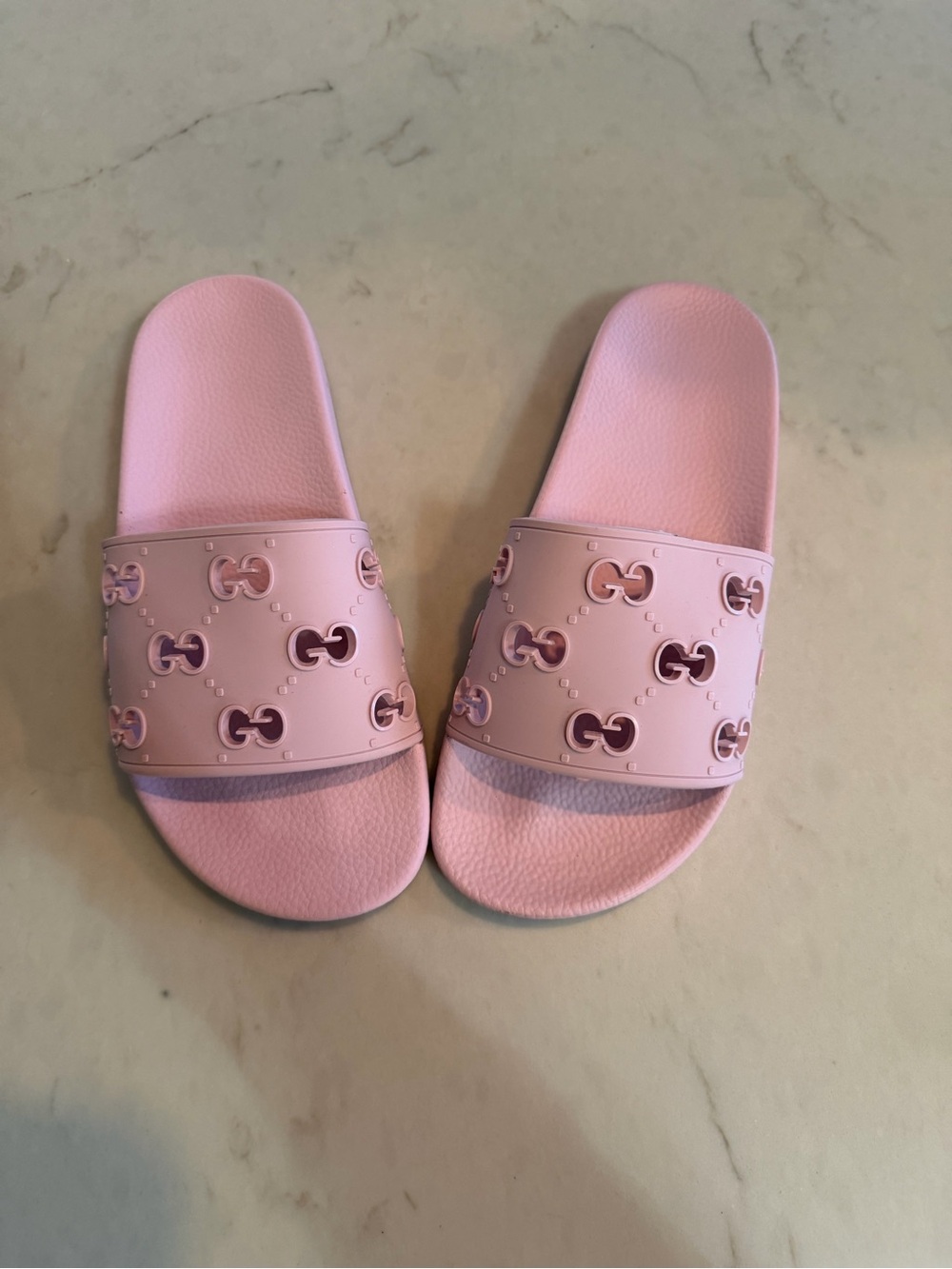 Purple/Pink Interlocking G Logo Slide Sandals- Size 7